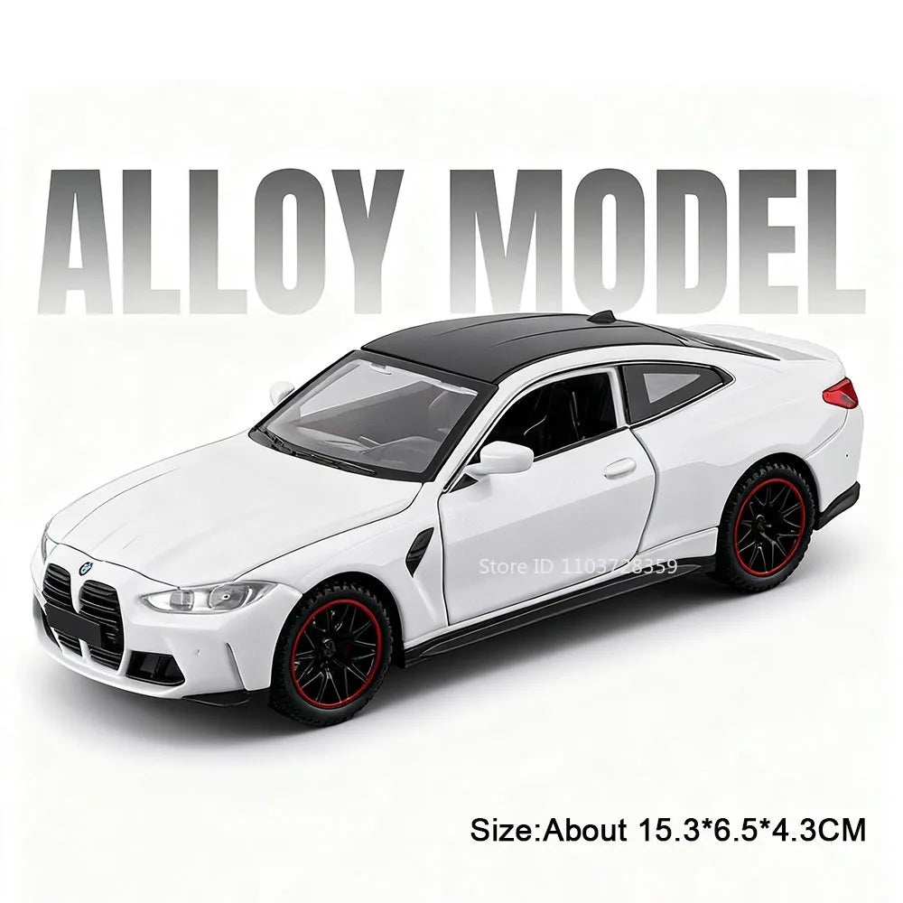 Modelo Auto BMW M8/M4 1:32 Aleación Diecast - Puertas Abren, Luz, Sonido y Pull Back Regalo Niños