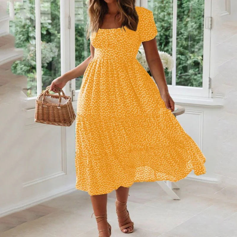 Vintage Dot Print Spaghetti Strap Midi Dress | Slim Empire Waist Women's Summer Beach Dress