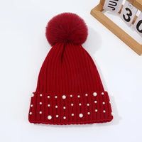 Gorro de Invierno con Pompón y Perlas - Gorro Tejido Cálido para Mujer