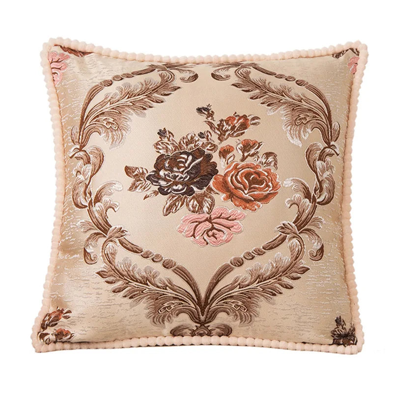 European Jacquard Floral Cushion Cover 48x48cm | Classic Sofa & Chair Pillow Case