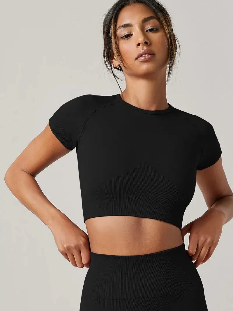 Women's Seamless Short Sleeve Yoga Top – Quick Dry Activewear | Gym, Running & Fitness Shirt