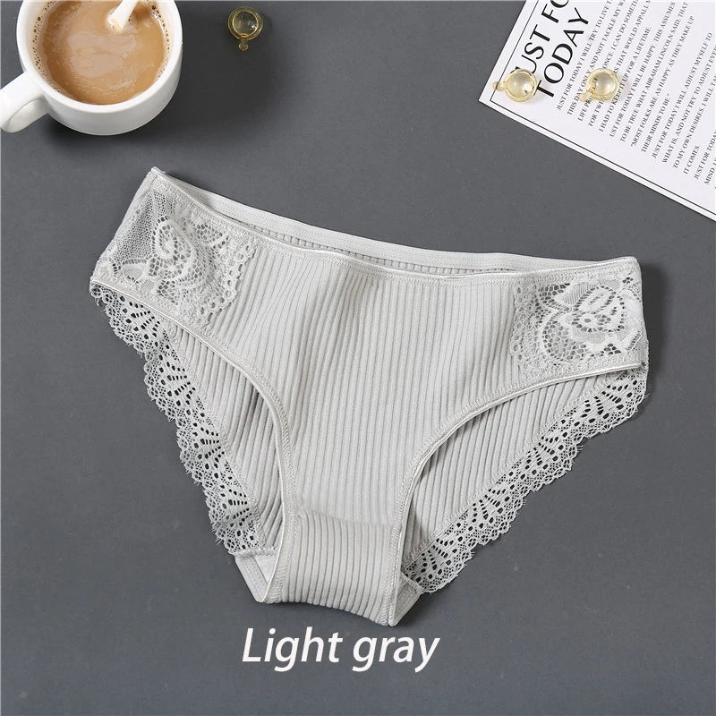 Panties de Algodón con Encaje Floral FINETOO - Lencería Sexy Mujer M-XXL