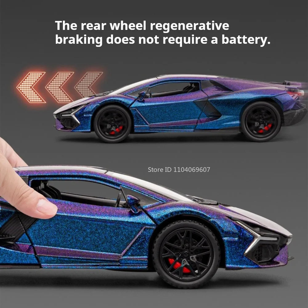 Modelo Auto Lamborghini Revuelto V12 GT 1:32 Aleación Diecast - Puertas Abren, Luz, Sonido y Pull Back