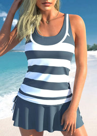 New Summer High Elastic Bikini Set Wave Stripe Print Two Piece Tank Top Sexy Women's Beach Swimsuit S-6XL