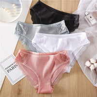 Panties de Algodón con Encaje Floral FINETOO - Lencería Sexy Mujer M-XXL