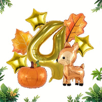 8Pcs Autumn Forest Animals Kids Birthday Party Decoration Fawn Maple Foil Balloon With 1-9 Number Balloon Thanksgiving Deco Gift