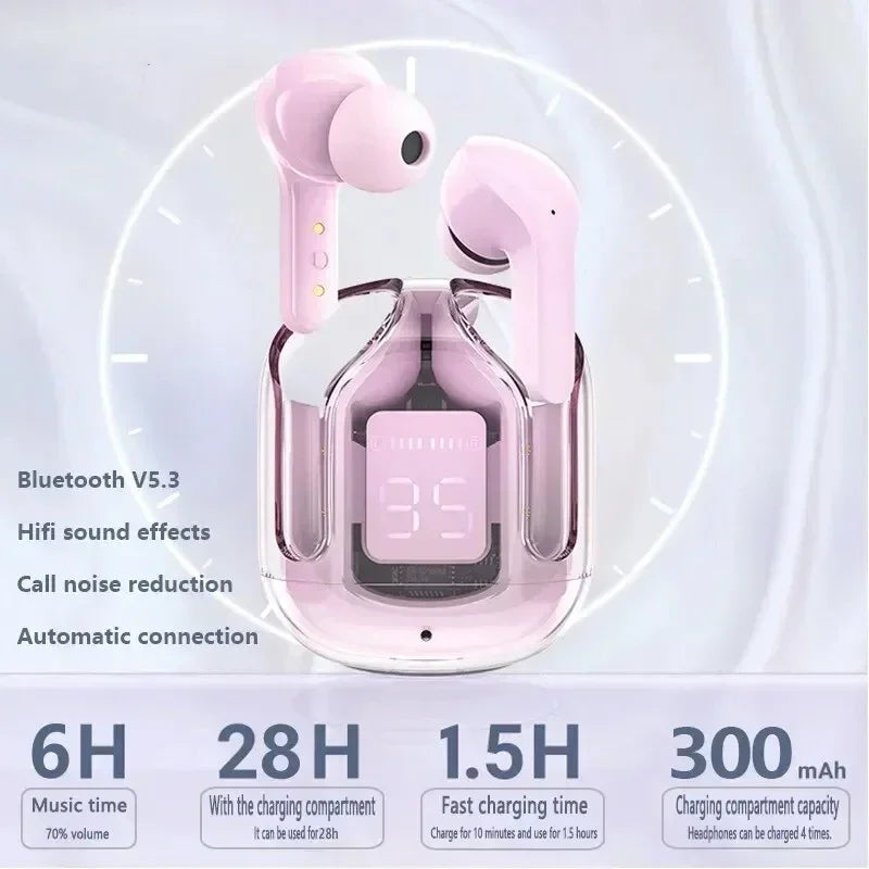 TWS ANC Wireless Earbuds – Hi-Fi Stereo, Transparent Charging Case with Digital Display