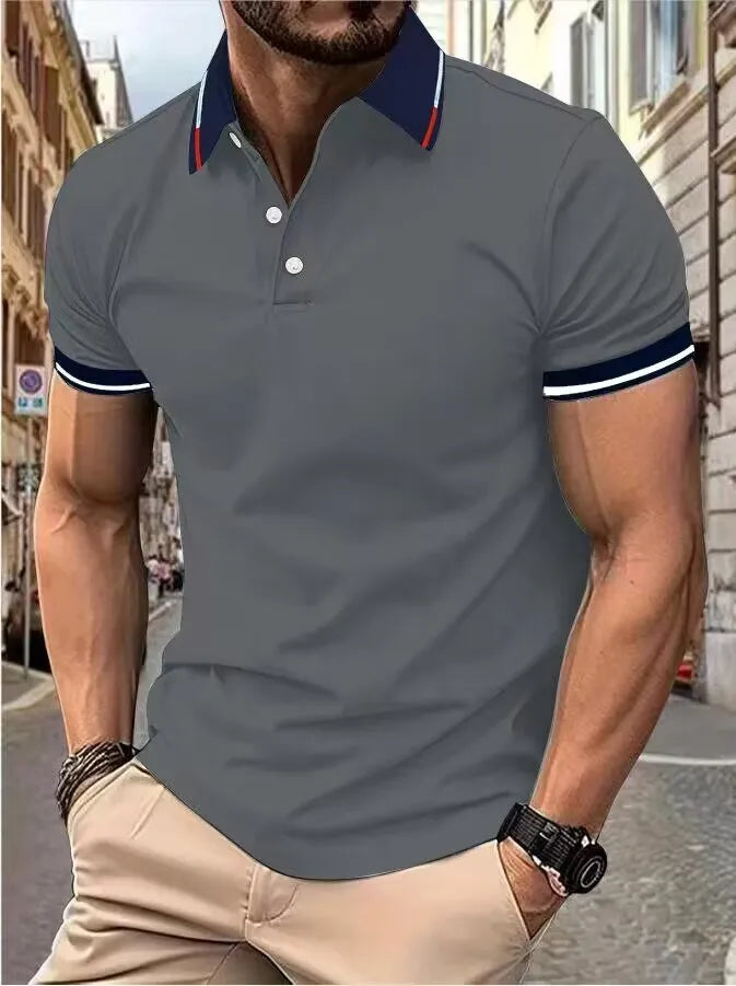 Contrast Color Striped Polo Shirt | Men’s Casual Short Sleeve Summer Top