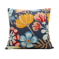 Floral Embroidered Cotton Pillow Cover - Rustic Decorative Cushion Case