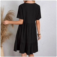 Vestido Peplum Mujer Verano - Cuello V Manga Corta con Volantes Cintura Suelta