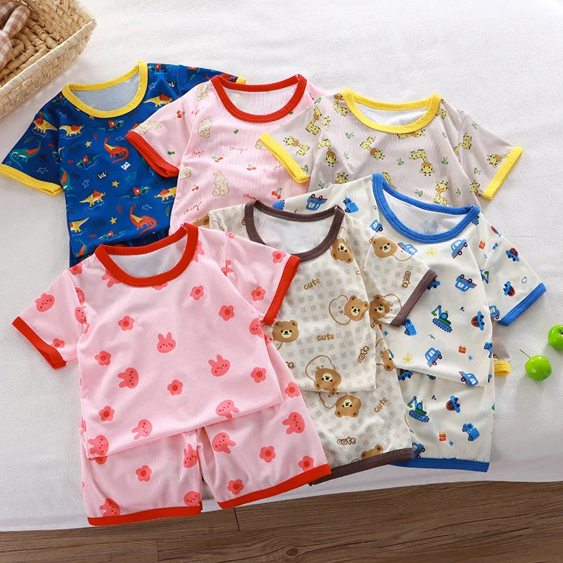 Kids Summer Animal Pajama Set - Short Sleeve Cartoon Sleepwear