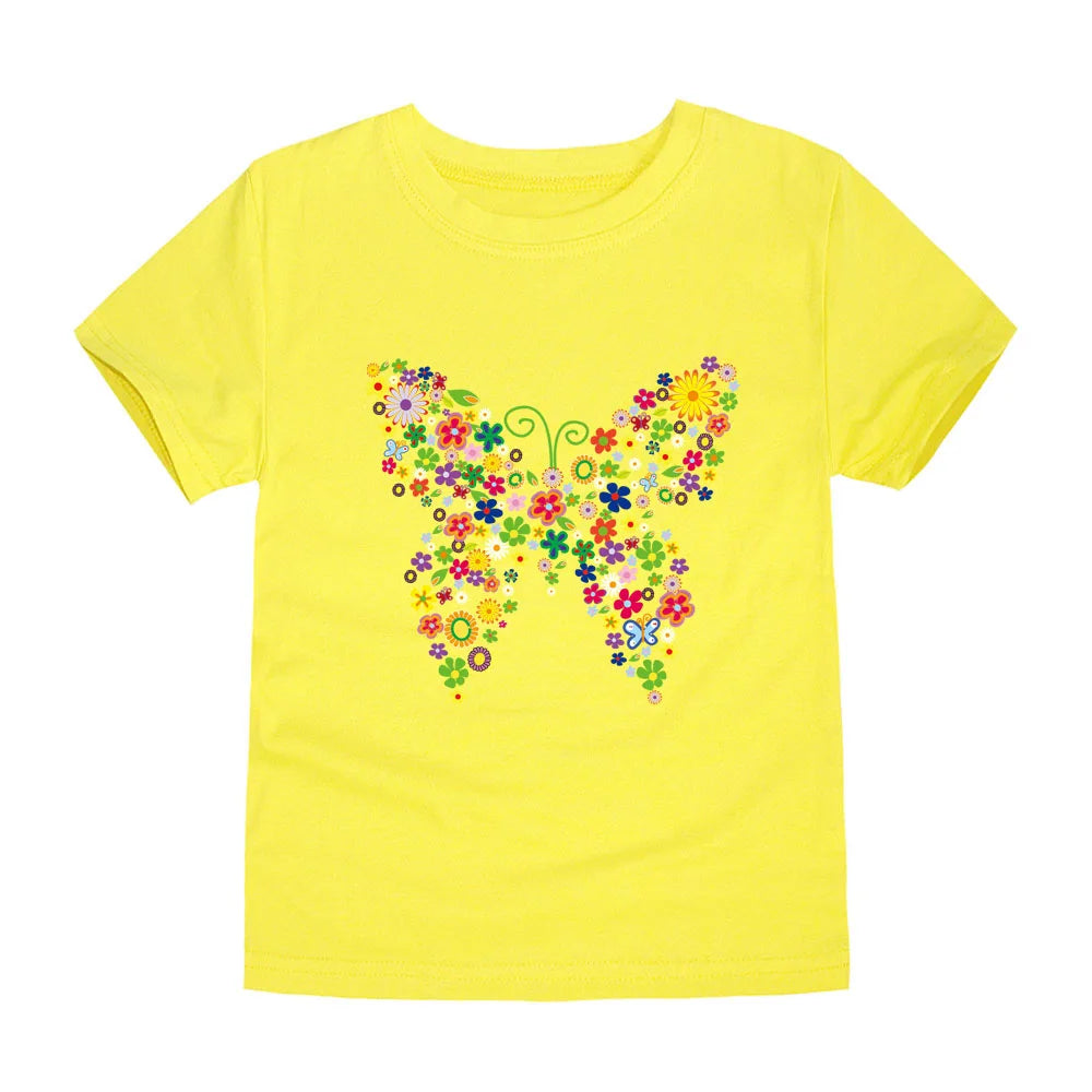 Girls 100% Cotton Flower Print T-Shirt | Sizes 2–14 Years | Pink & White