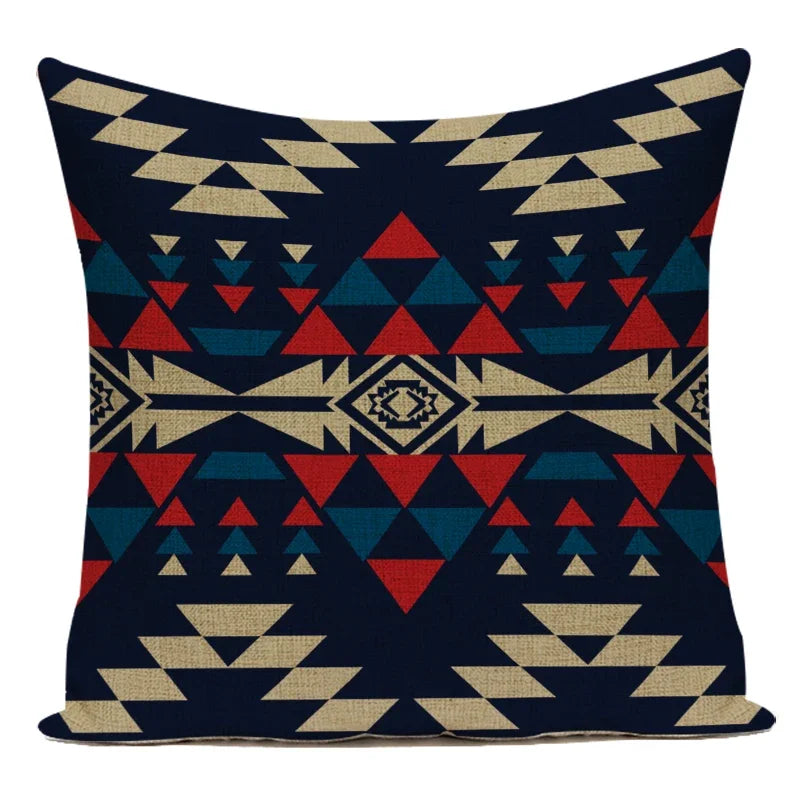 Boho Geometric Printed Throw Pillow Cover | Linen Cotton Cushion Case for Sofa