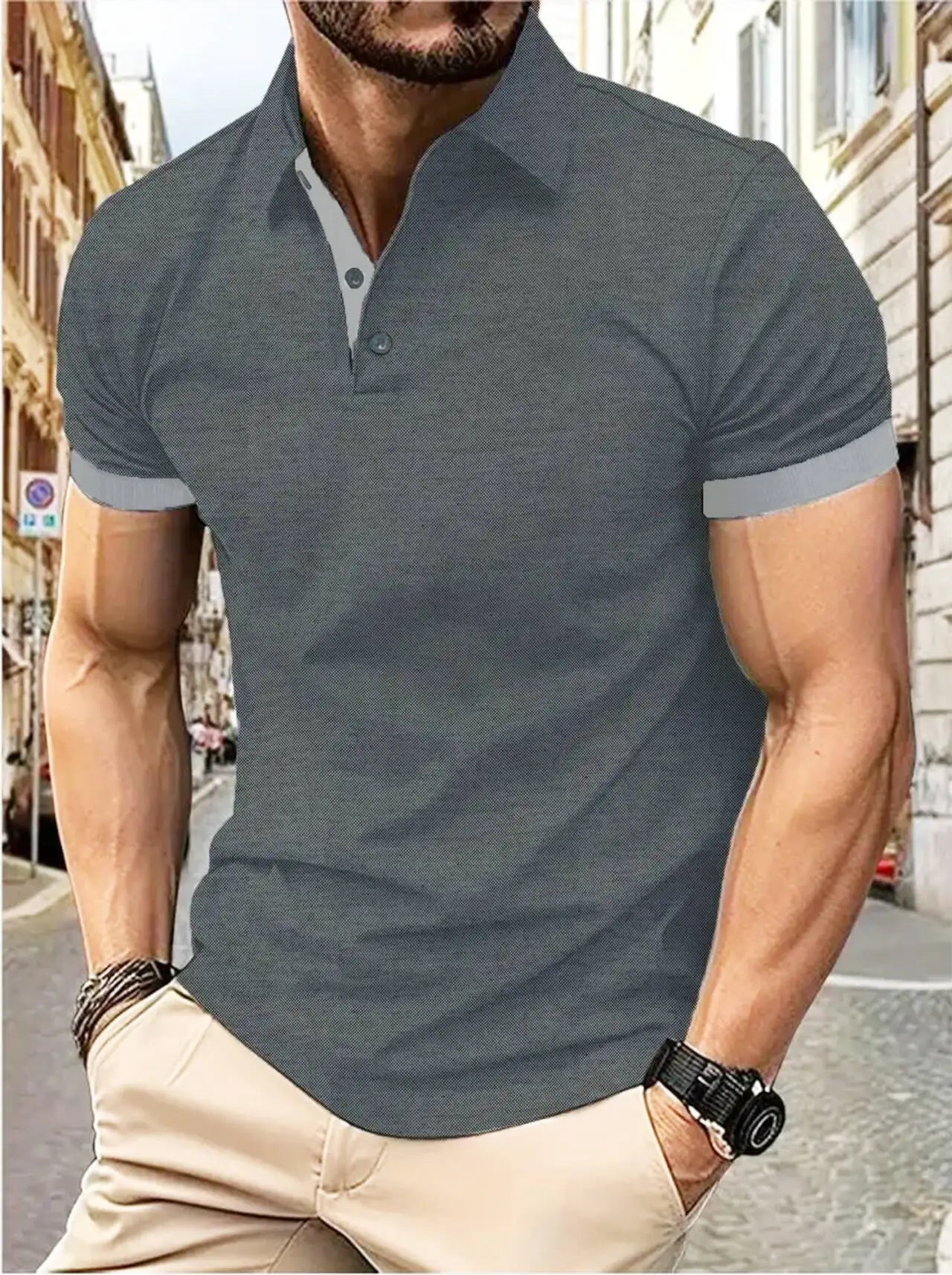 Men's Color Block Polo Shirt – Short Sleeve Casual Summer Top