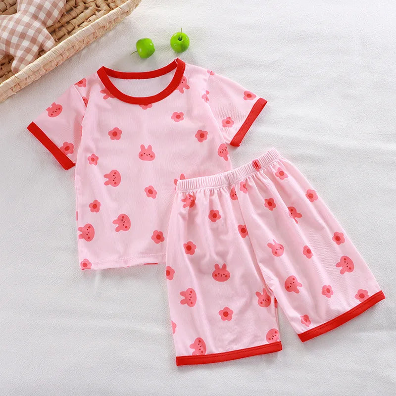 Kids Summer Animal Pajama Set - Short Sleeve Cartoon Sleepwear