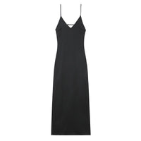 Vestido Satinado Amarillo Mujer - Maxi Vestido Cuello V Sin Mangas para Fiesta y Vacaciones