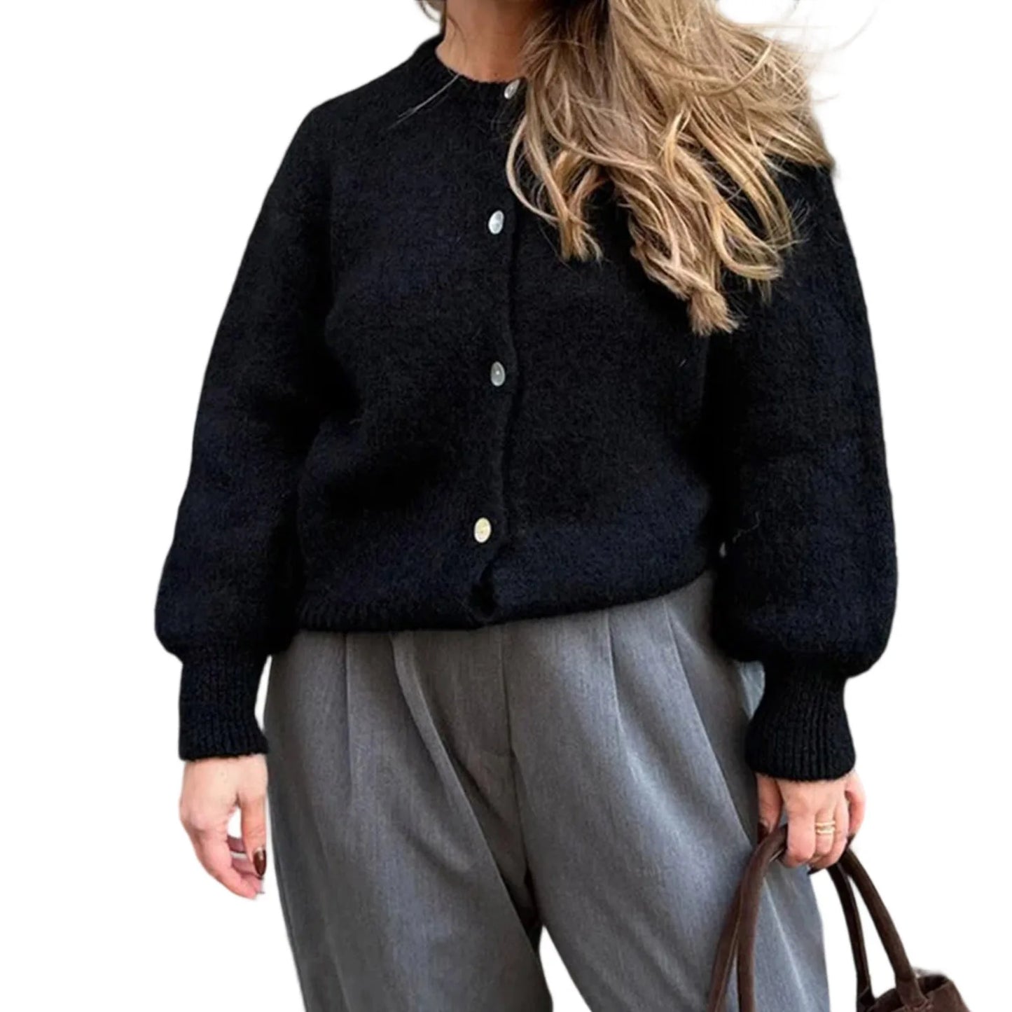 Women s V-Neck Cable Knit Sweater Long Sleeve Solid Color Button Down Cardigan Casual Fall Winter Tops