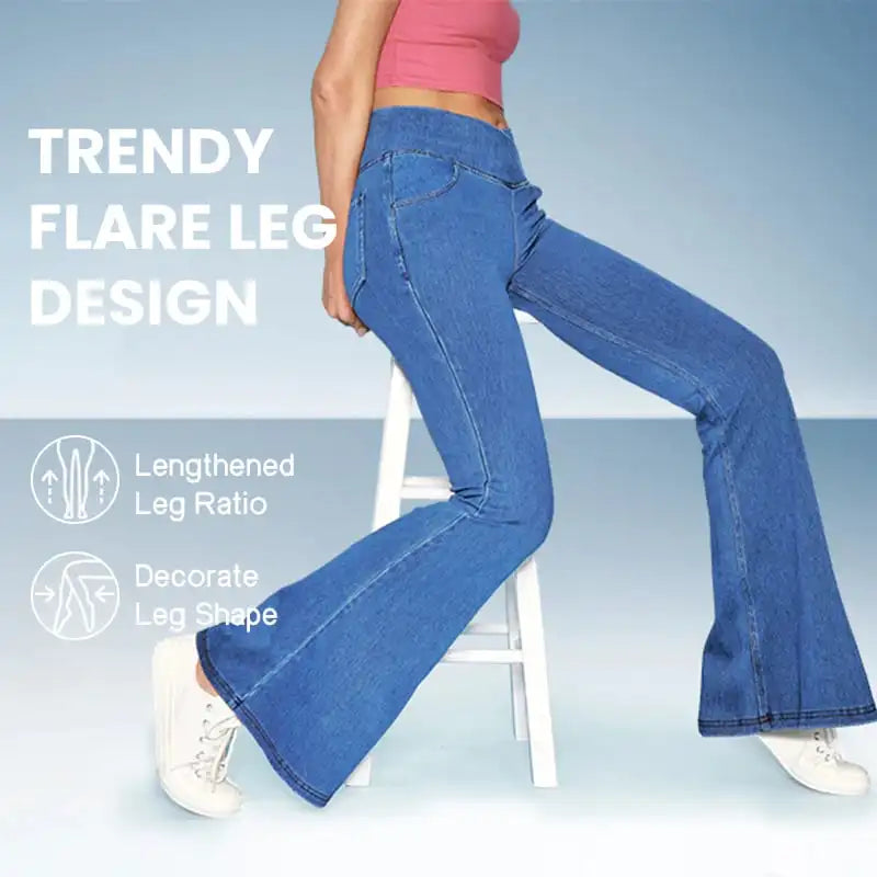 Women's High-Waist Crossover Flare Denim Pants - Hip-Lifting Stretch