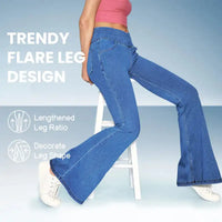 Women's High-Waist Crossover Flare Denim Pants - Hip-Lifting Stretch
