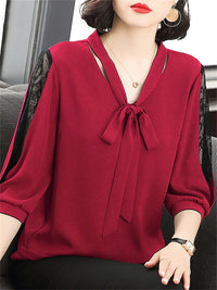 Bow Tie Blouse – Loose Fit Half Lace Sleeve Women's Top