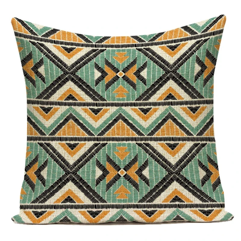 Boho Geometric Printed Throw Pillow Cover | Linen Cotton Cushion Case for Sofa