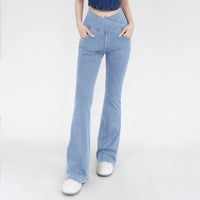 Women's High-Waist Bell Bottom Yoga Pants - 4-Way Stretch Denim Flare
