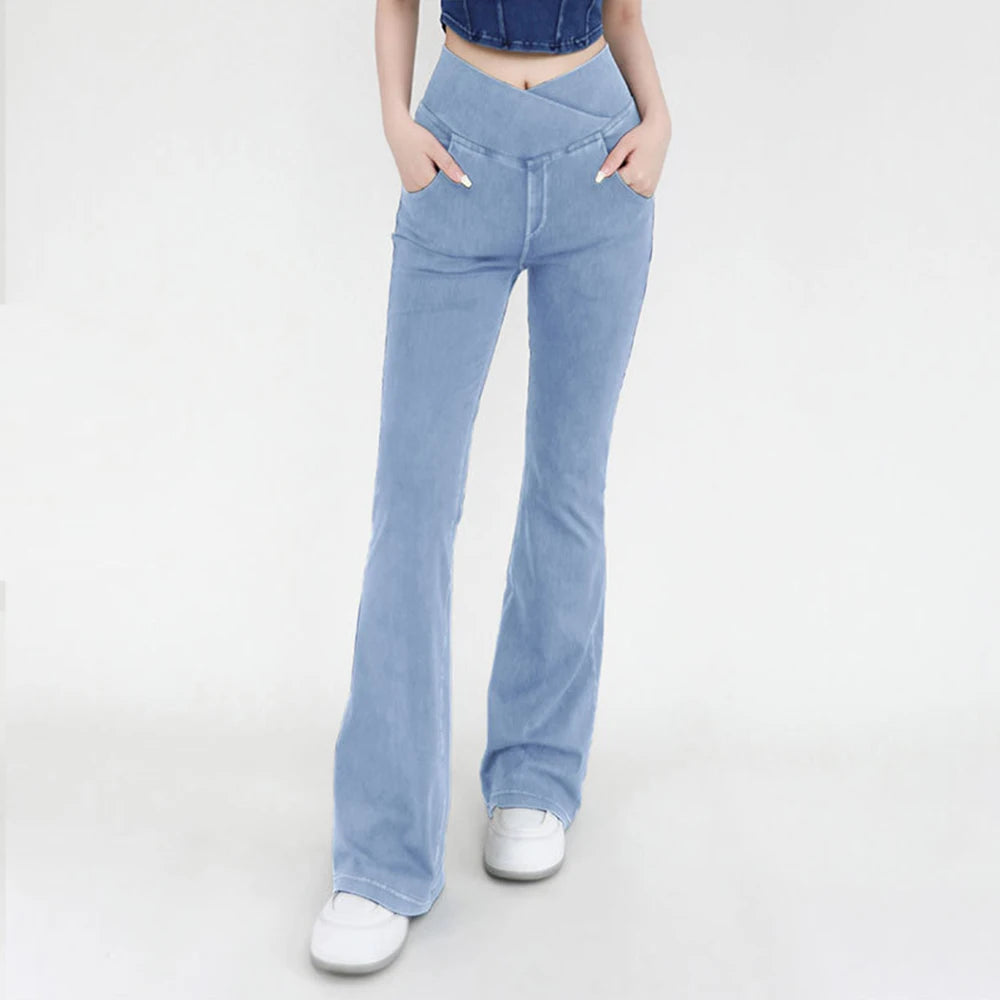 Women's High-Waist Flare Yoga Pants - 4-Way Stretch Denim