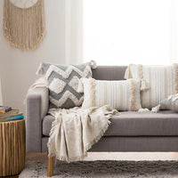 Boho Tufted Throw Pillow Cover with Tassels | Neutral Woven Cushion Case