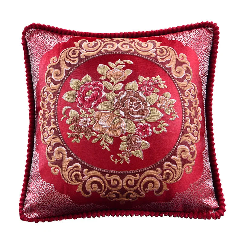 European Jacquard Floral Cushion Cover 48x48cm | Classic Sofa & Chair Pillow Case