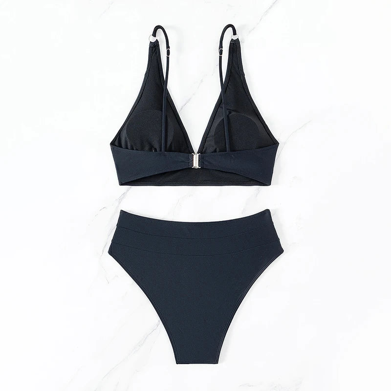 Bikini Talle Alto Cuello V - Traje de Baño Clásico de Dos Piezas
