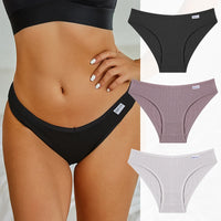 Set de 3 Panties de Algodón con Rayas - Ropa Interior Sexy de Talle Bajo