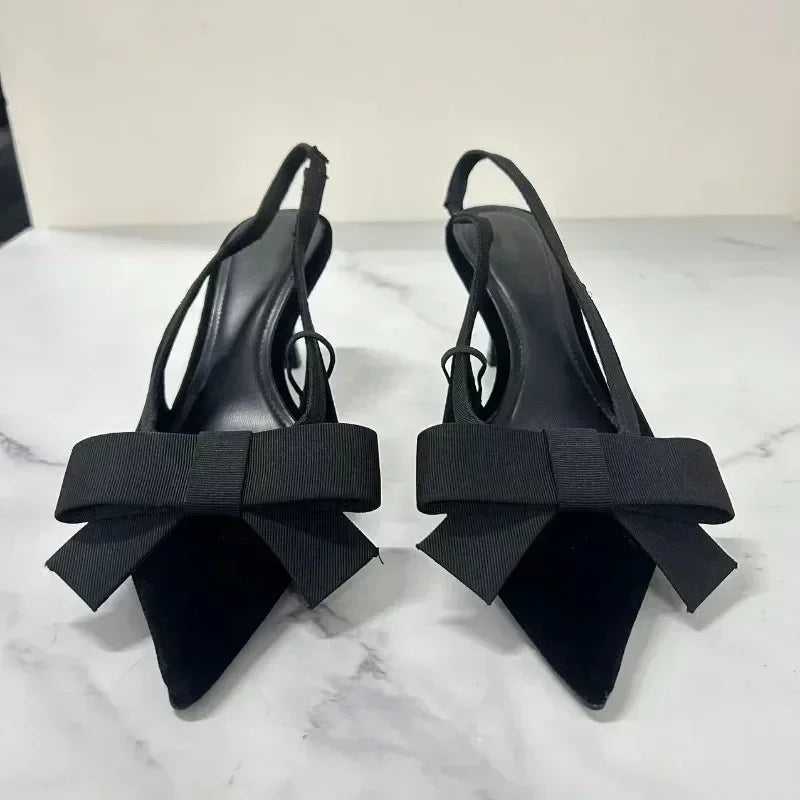 NEW Butterfly-knot Pointed Toe Brand Mules Pumps Women Fashion Elegant Slingbacks Dress Shoes Design Thin Heels Sandals Women