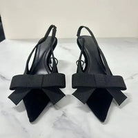 NEW Butterfly-knot Pointed Toe Brand Mules Pumps Women Fashion Elegant Slingbacks Dress Shoes Design Thin Heels Sandals Women