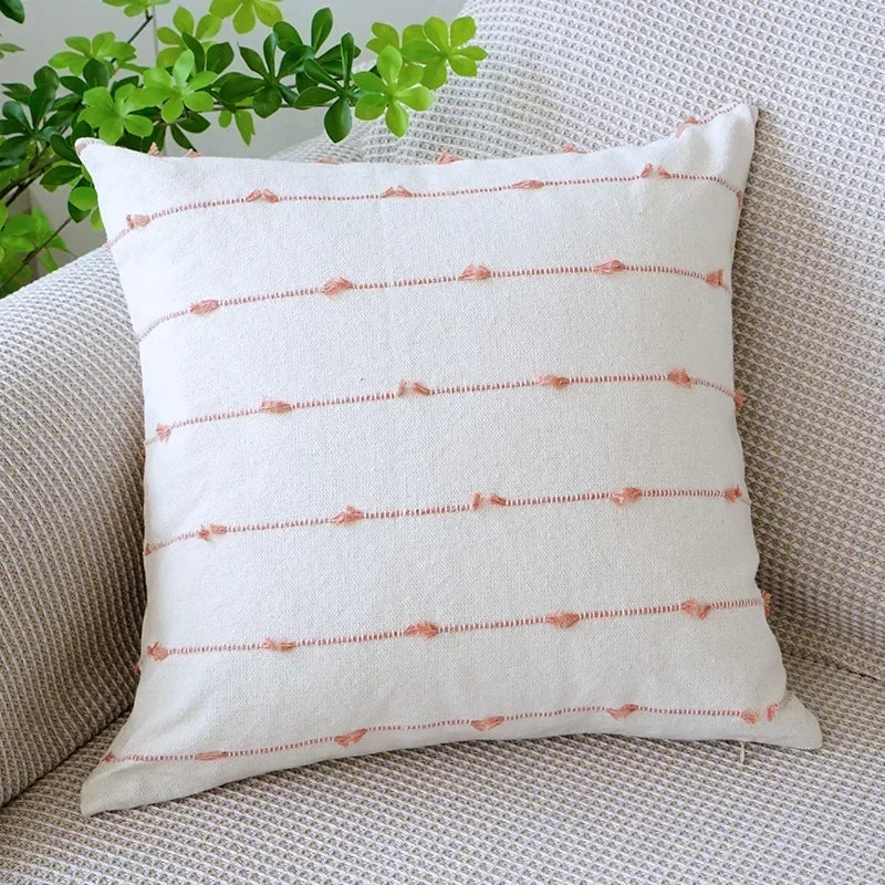 Modern Striped Cotton Linen Cushion Cover 45x45cm | Jacquard Sofa Pillow Case