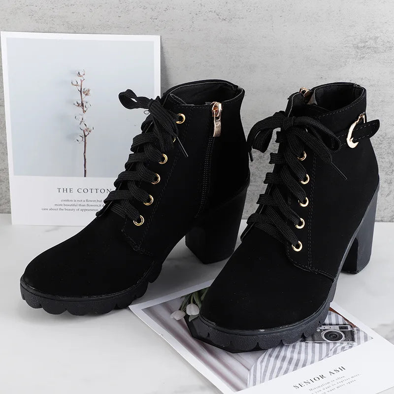 Matte Material Short Boots  Boots Women's round Toe High Heel Short Tube Boots Casual Summer Flat Heel round Head