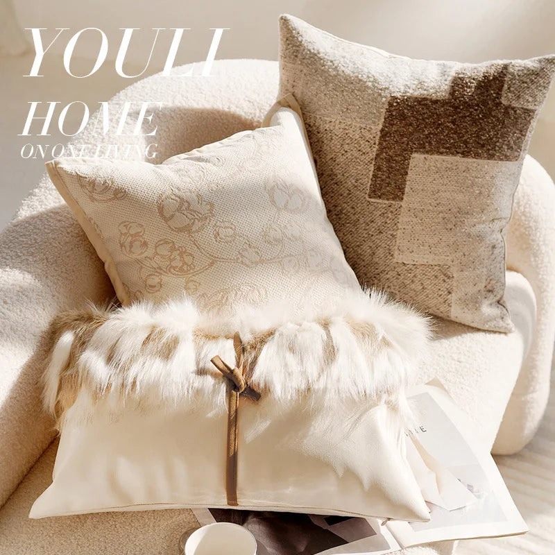 French Light Luxury Forest Jacquard Cushion Cover | Brown Patchwork Pillow Case