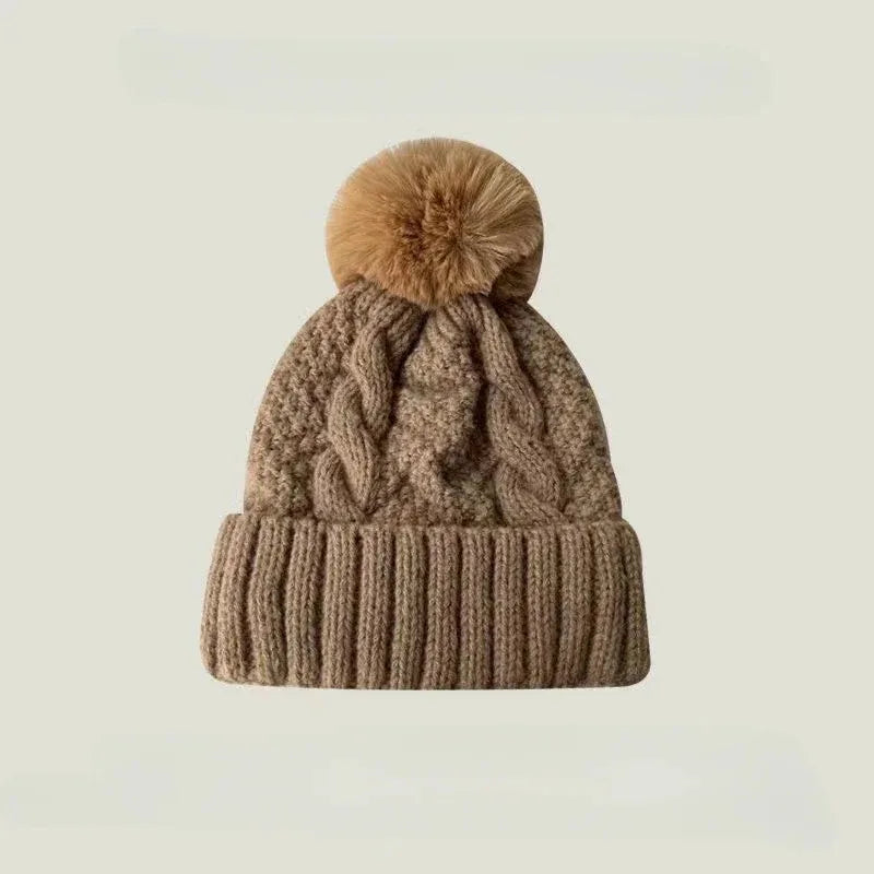 Gorro Invierno Mujer Pompón Piel - Tejido Twist Plush Beanie Ski Snow Cálido