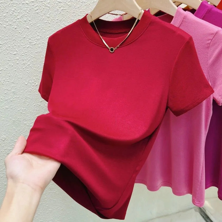 Camiseta Mujer Casual Slim Fit - Cuello Redondo Manga Corta Tallas Grandes Verano