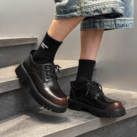 Men's Genuine Leather Platform Derby Shoes - Waterproof Casual Loafers