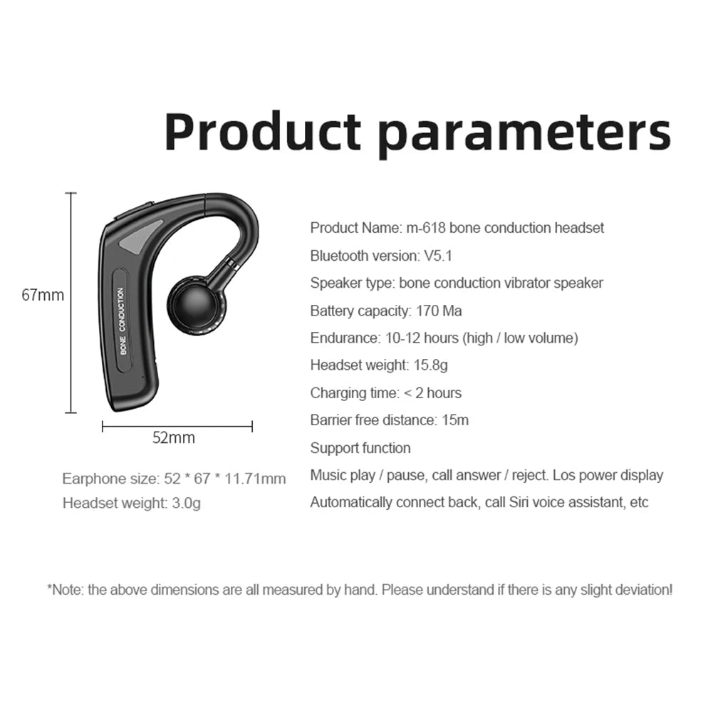 Portable Wireless Headset Noise Reduction Bone Conduction Wireless Headphone with Microphone for Business Sports Cycling Fitness