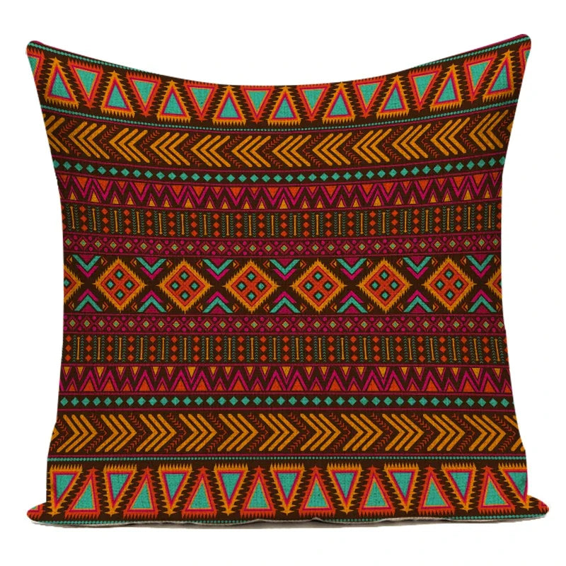 Boho Geometric Printed Throw Pillow Cover | Linen Cotton Cushion Case for Sofa