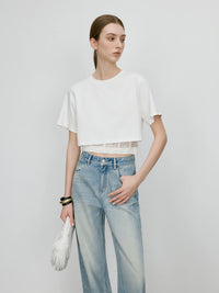 Blusa Crop Top Mujer con Encaje - Camiseta Corta Elegante Verano 2025