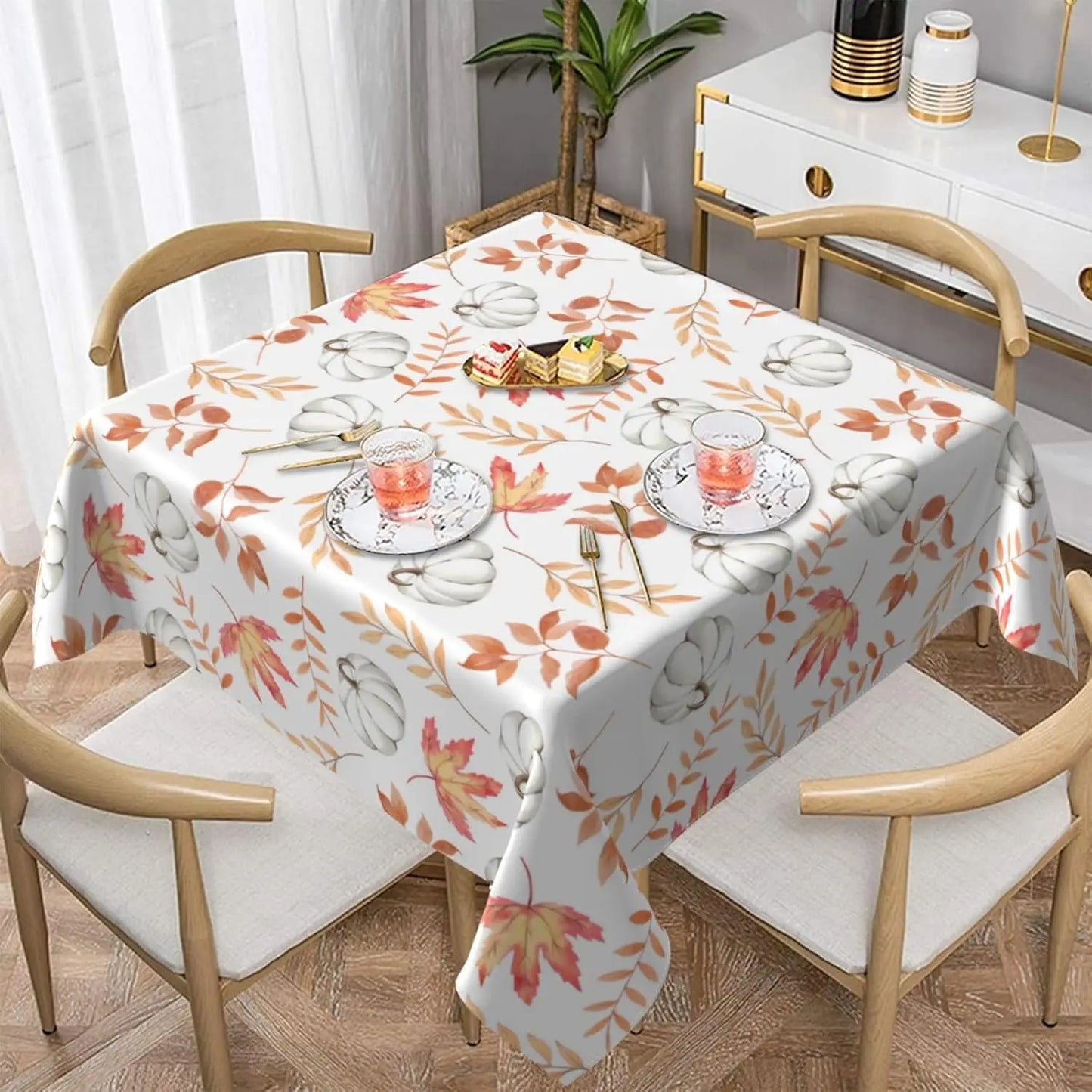 Autumn Pumpkin Waterproof Tablecloth Holiday Wedding Party Decor Fall Thanksgiving Maple Leaf Table Cover for Dining Table Decor