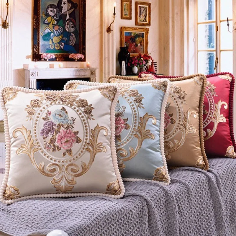 European Jacquard Floral Cushion Cover 48x48cm | Classic Sofa & Chair Pillow Case