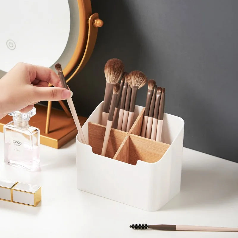 Bamboo Wood Desktop Organizer — Multi-Functional Storage Box for Cosmetics, Stationery & Remote Controls