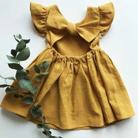Girls Cotton Linen Princess Dress - Flutter Sleeve A-Line | Ages 4-6Y