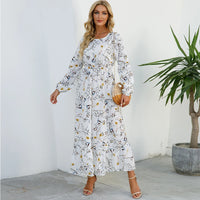 Vestido Maxi Mujer Bohemio - Manga Larga Cintura Alta Estampado Floral Chiffon Playa