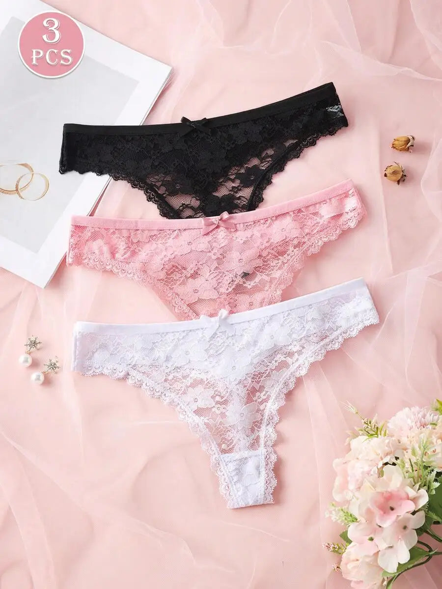 Lace Thong Set – 3 Pack | Low-Rise G-String Panties