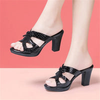 Women's Patent Leather Platform Slides | Block High Heel Slippers | Sizes US 4–9