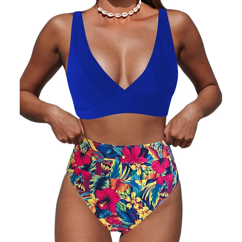 Bikini Talle Alto Cuello V - Traje de Baño Clásico de Dos Piezas